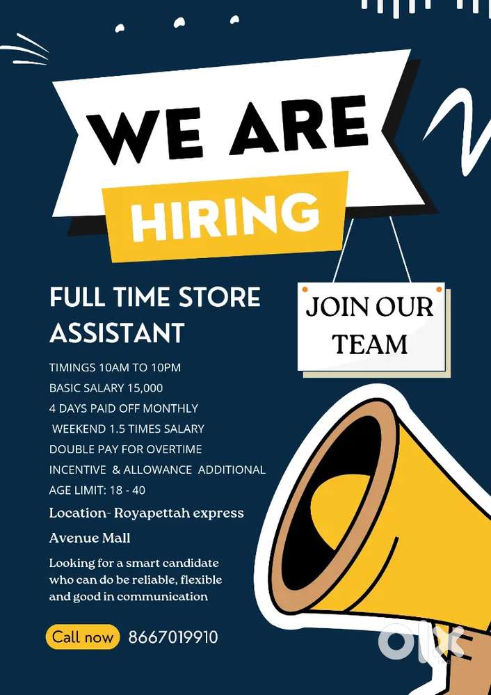 STORE KEEPER WANTED FOR A SHOP IN EA MALL