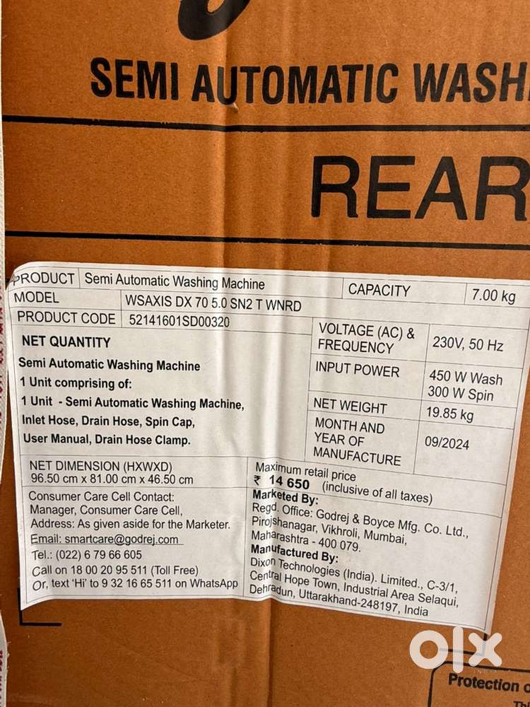 Godrej Semi Automatic Washing Machine 7kg carton packed