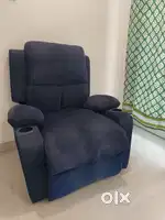 Velvet recliner sofa, blue