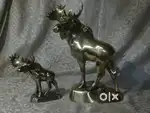 Antique pure brass solid heavy deer mother with kids