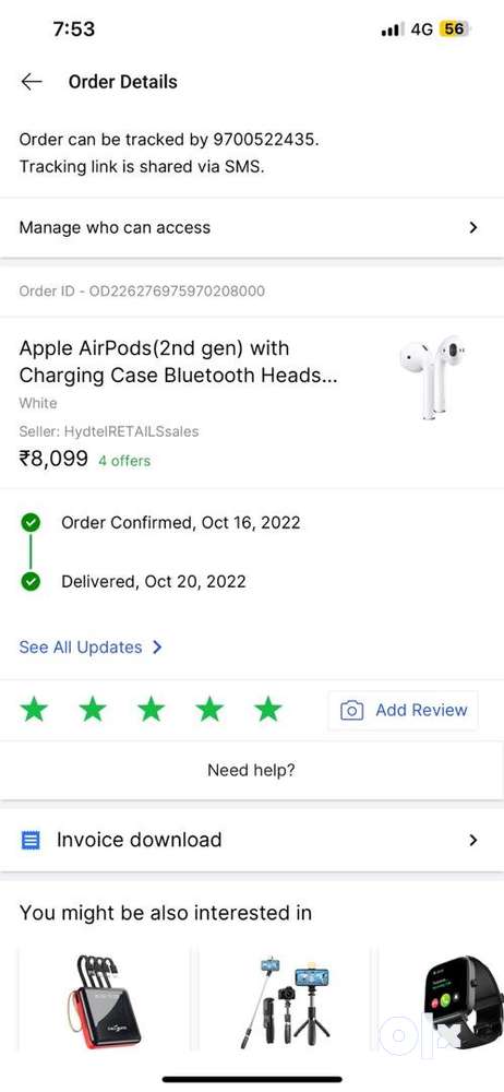 One year oldApple AirPods(2nd gen) with Charging Case Bluetooth Heads