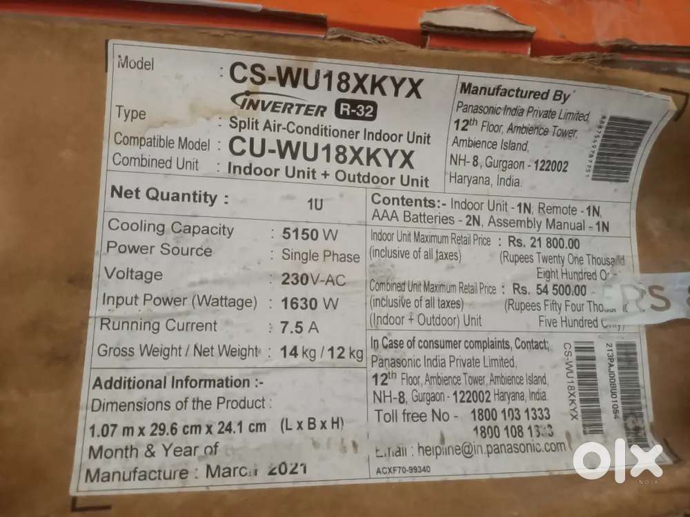 Panasonic inverter CS-WU18XKYX R-32 Ac