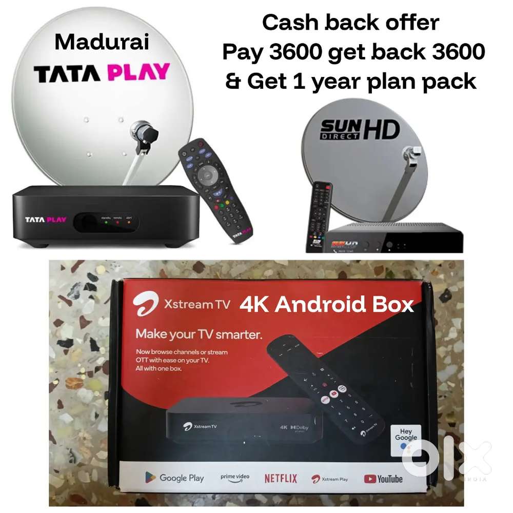 AIRTEL XSTREAM 4K ANDROID BOX ! TÀTA PLÀY ! SUNDIRECT ! 1 YEAR OFFER !