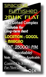 Spacious furnished 2bhk flat Available for Rent in Gogol - MARGAO.