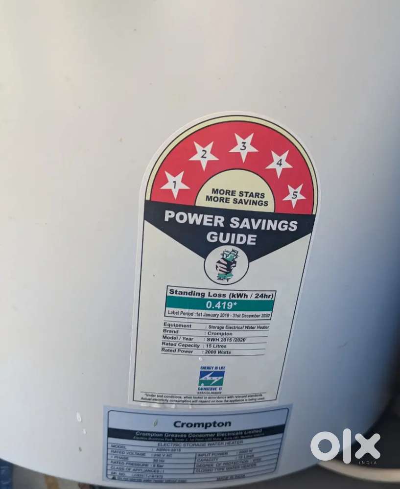 Water heater- 2000/- 15 ltrs - crompton AMICA