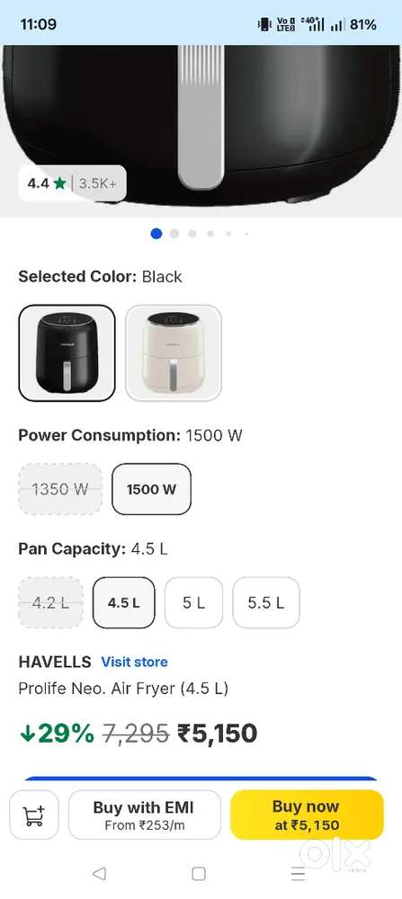 Havells Profile Neo Air Fryer Box Pack