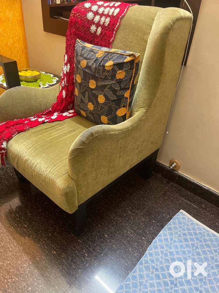 Light green Cushioned Wing chair