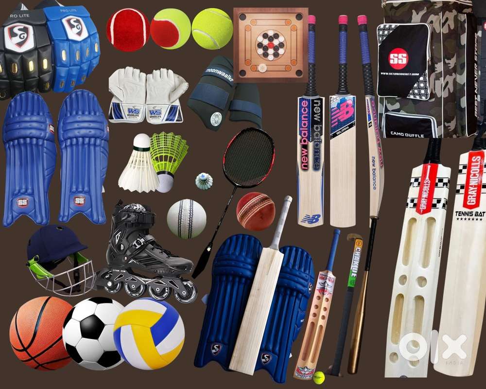 Cricket  Footboll  Badminton  Pads  Gloves  Helmet  Balls  Bat