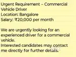 URGENT HIRING DRIVER, Looking for a Driver in Bangalore