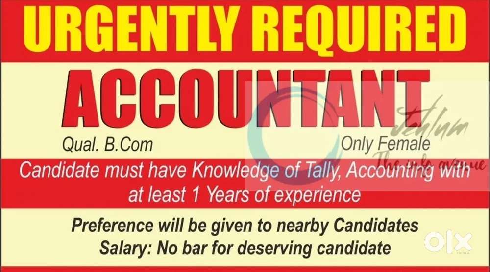 Female candidate Accounts cum assistant