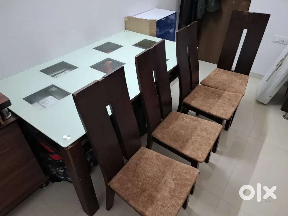 Glass and Wooden Dining Table with 5 Seats