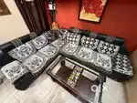 L shape sofa and wooden table