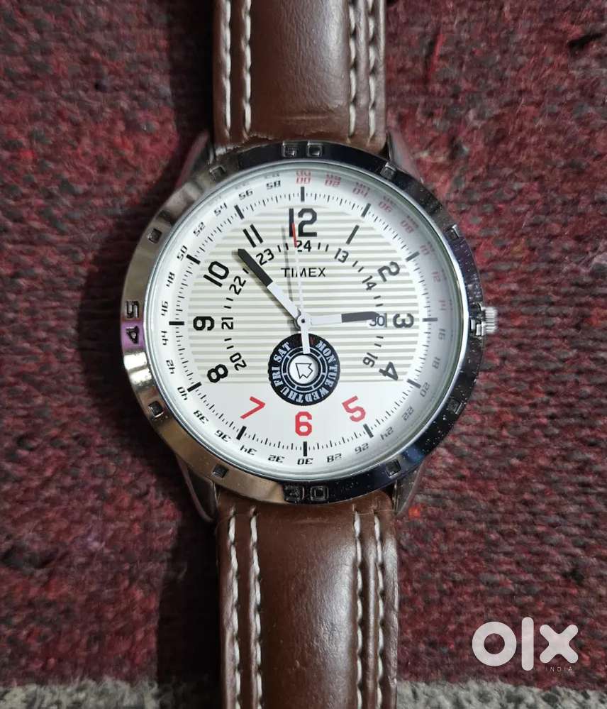 Timex Day & Date Watch with Brown leather belt- New