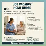 JOB VACANCY FOR Cooking & Home Nurse