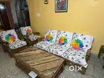 Wooden Sofa Set – 5 Seater (3+1+1) with Cushions