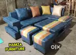 New look 5by7 l shape sofa set with tea table and puffy with pillow