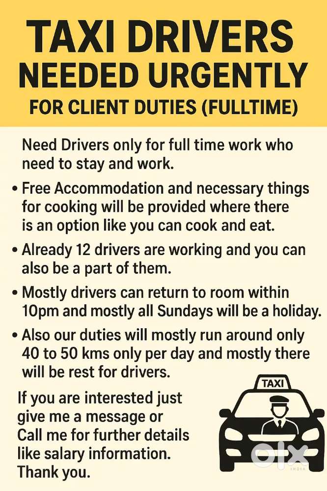 T - Board(Taxi) Drivers needed Urgently for Client Duties ( Fulltime )