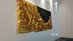 Handmade Abstract Gold Fabric with black Texture Canvas Painting