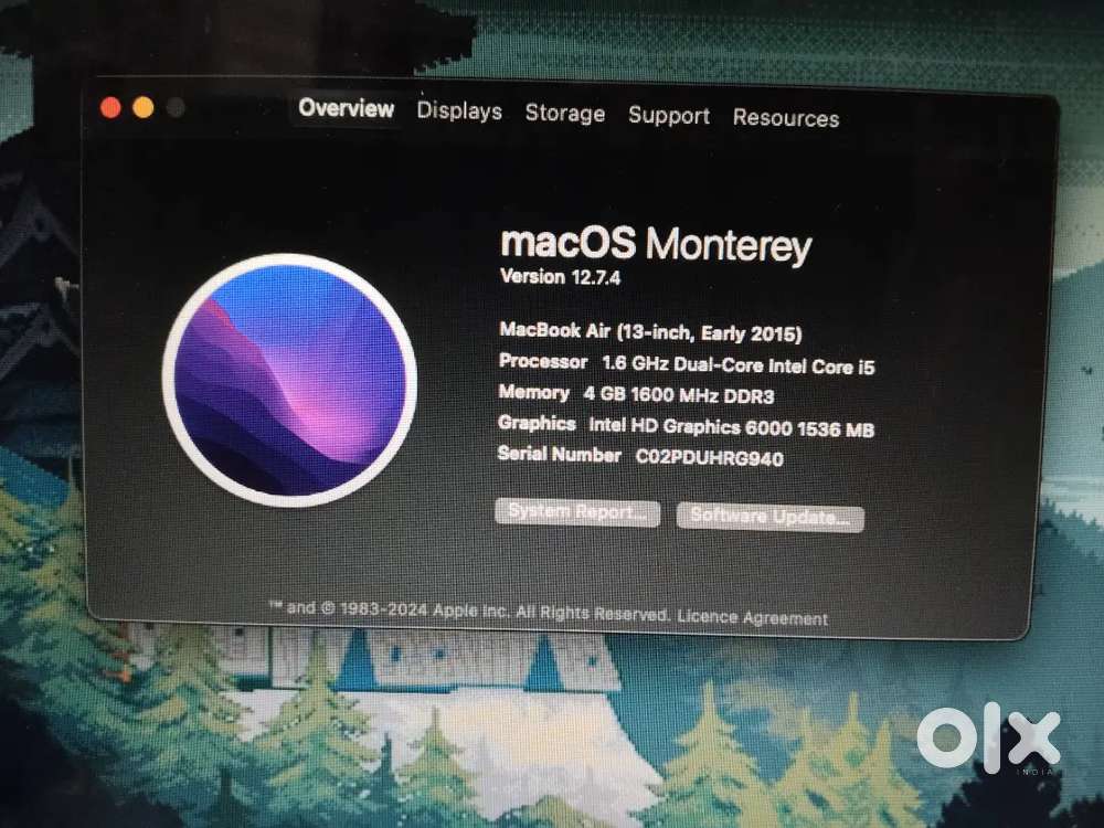 MacBook Air (13-inch, Early 2015) macOS Monterey Version 12.7.4