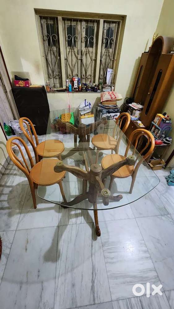 Glass Top Wooden Dining Table