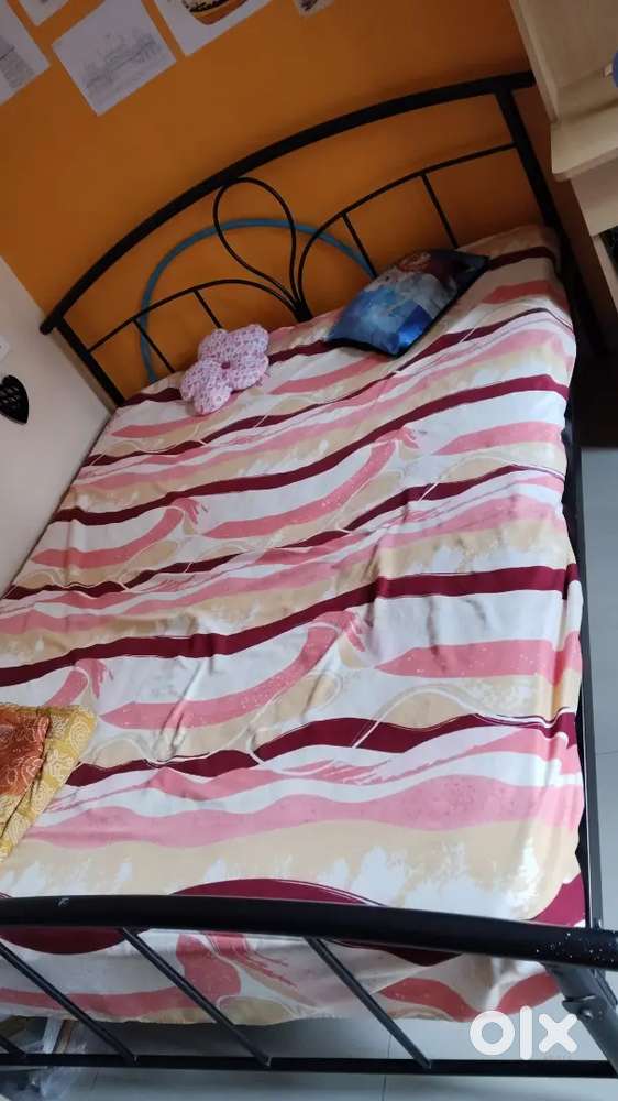 King size Metal cot with mattress