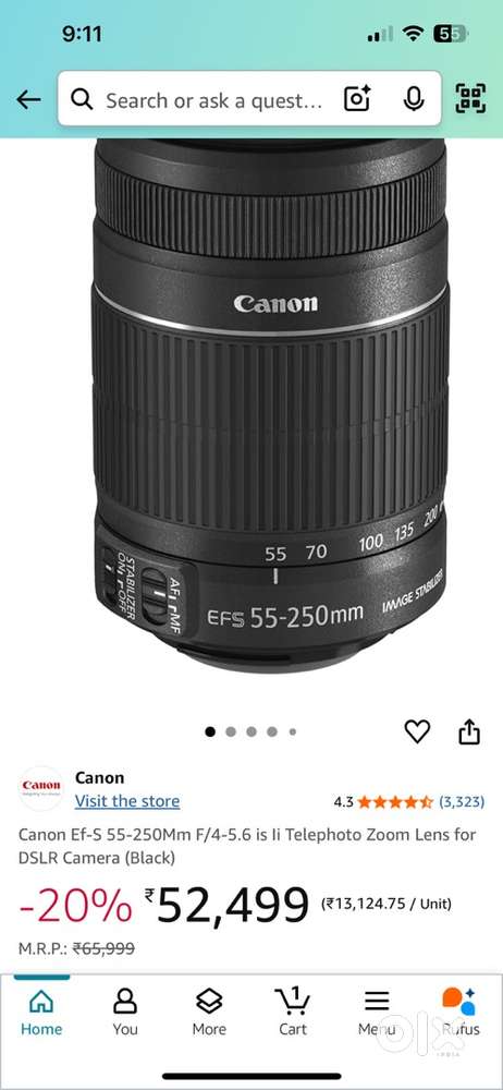 Canon 55-250mm and Canon 18-55 lens are available