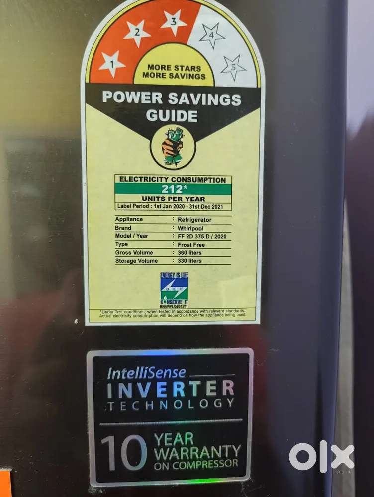 Whirlpool double door 360L refrigerator