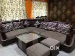 L-Shaped Sofa Set with Table & Ottomans. (Price negotiable)