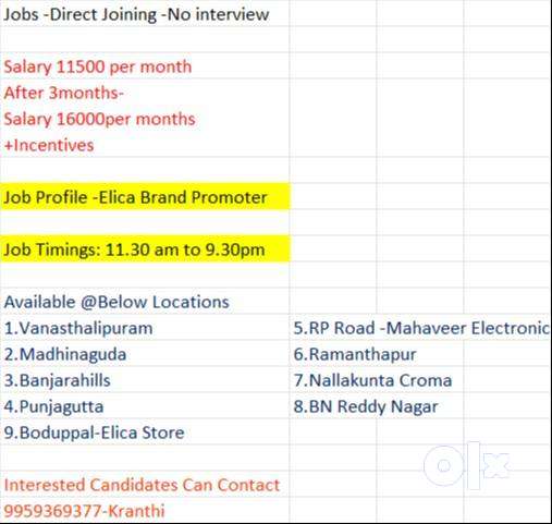 jobs in vanasthalipuram,boduppal electronic store