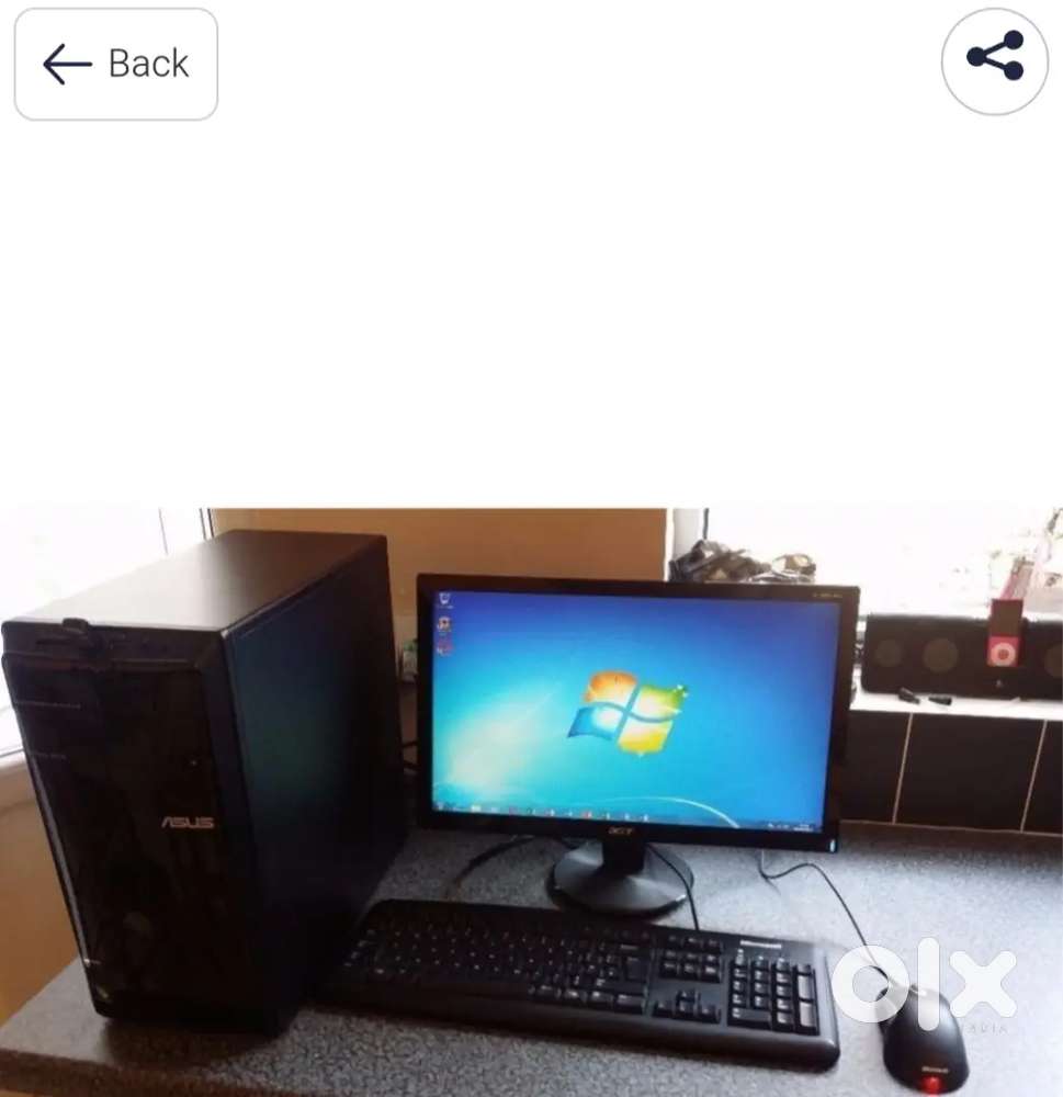 Pc setup with monitor cpu keyboard and mouse