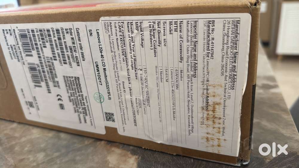 Brand new Lenovo Monitor in box for Sale