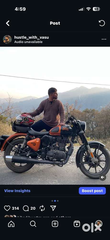 Re classic 350 orange amber colour BS6 model with kick and self both