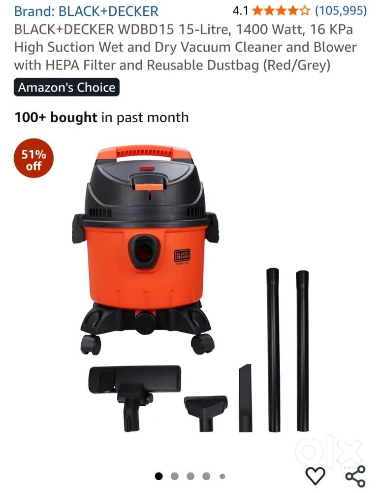 Vacuum cleaner Rarely Used _ BLACK+DECKER WDBD15 15-Litre, 1400 Watt, 