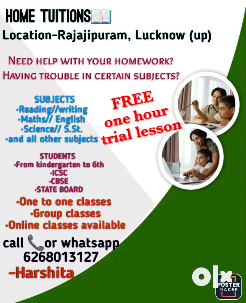 Home tutions and group classes at Rajajipuram, lucknow(u.p.)