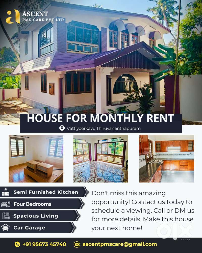 House For Rent at Vattiyoorkavu Thiruvananthapuram