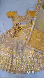 Yellow Flower Thread Embroidered Lehenga