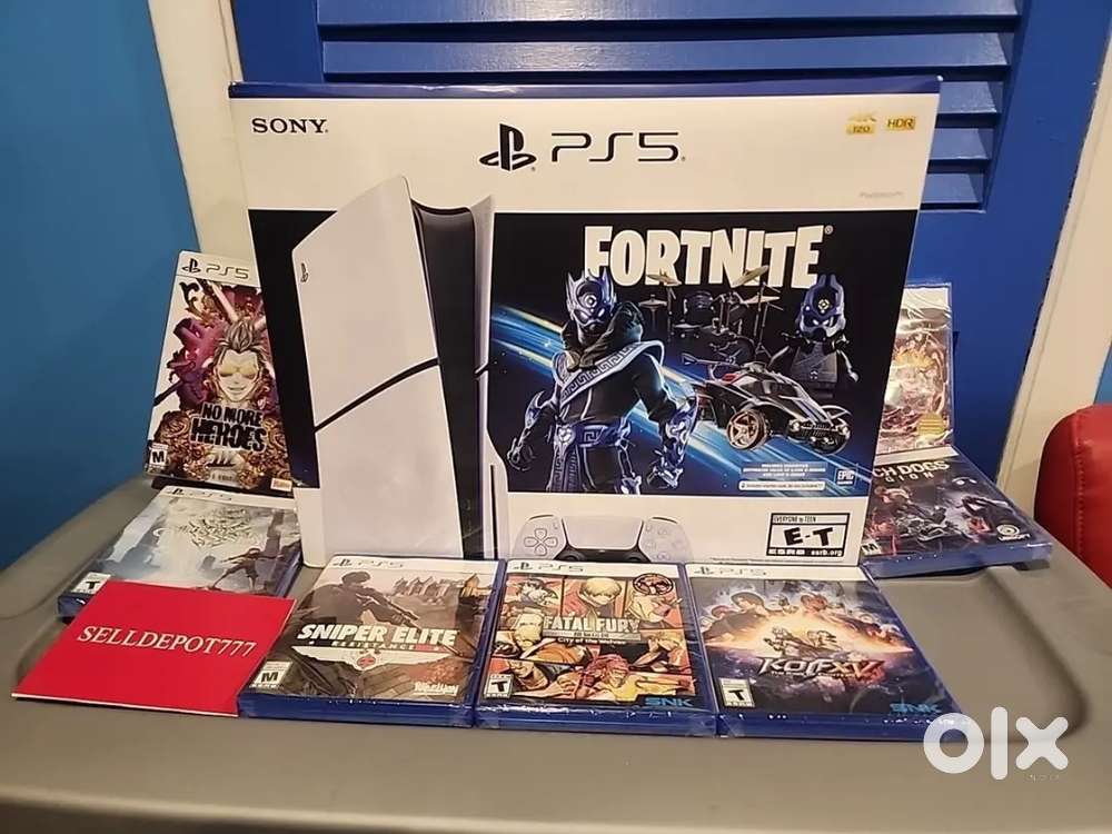 Sony PS5 Slim Disc Console Fortnite Cobalt Star 8 Games Bundle