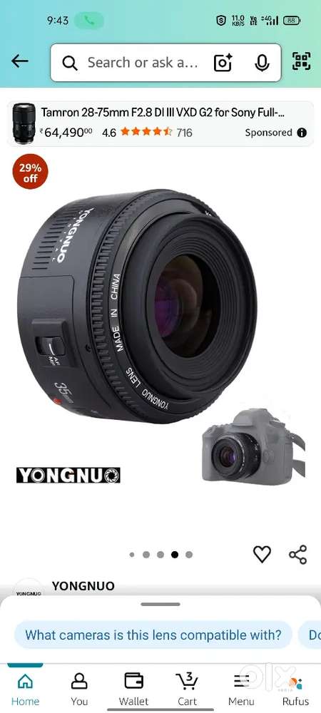 YN35mm F2 Lens 1:2 AF/MF Wide-Angle Prime Auto  New seal pack