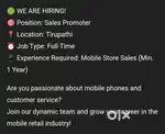 Urgent requirement for mobile sales promoters