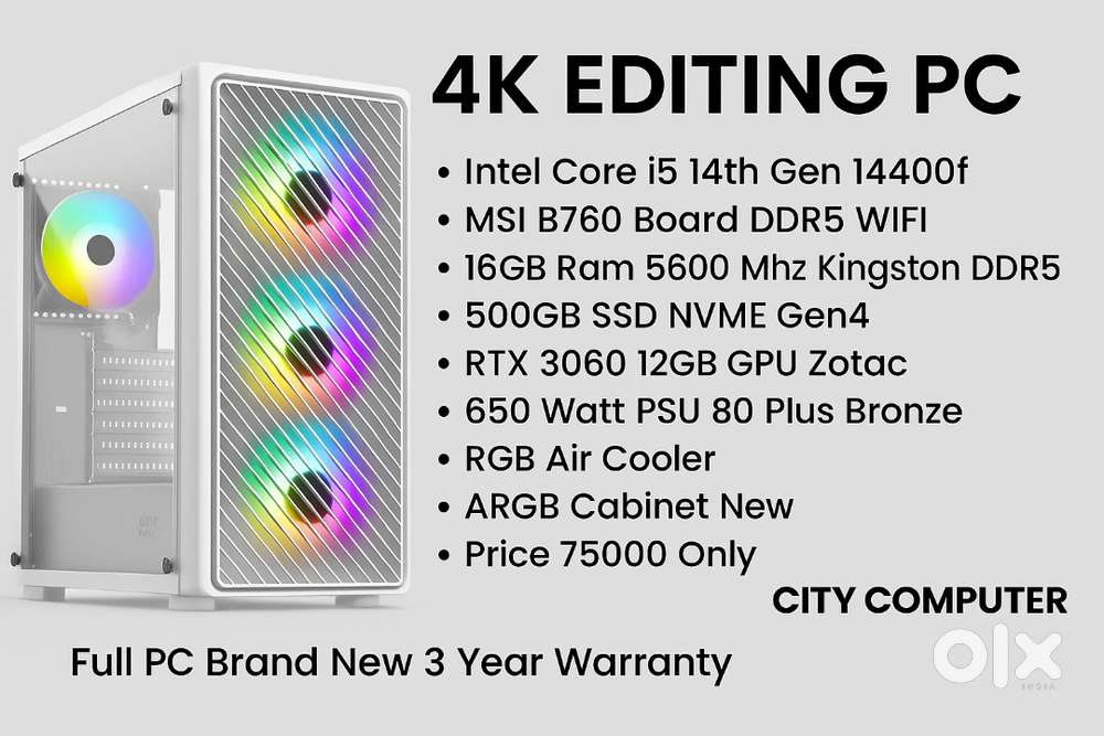Gaming Editing PC i5 14th Gen RTX 3060 12GB GPU 16GB Ram 500GB SSD