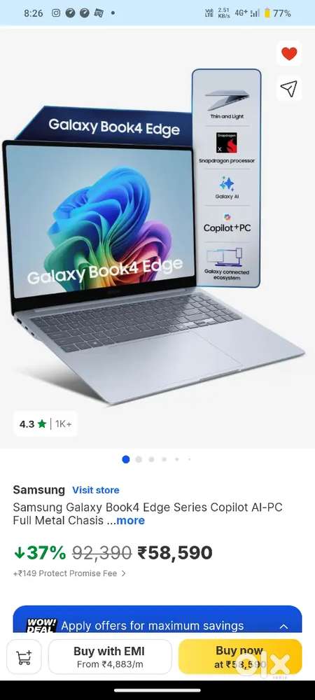 Samsung Galaxy Book4 Edge Series Copilot Al-PC Full Metal Chasis