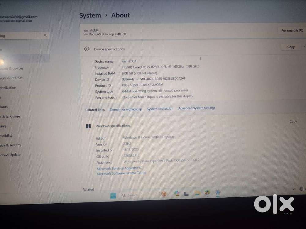 Asus VivoBook X510UFO  i5 8th Gen  8GB RAM  1TB HDD+256SSD  MX130