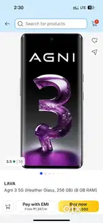 Lava Agni 3 5g…. 8 GB RAM+ 256 GB storage,  support fast charging