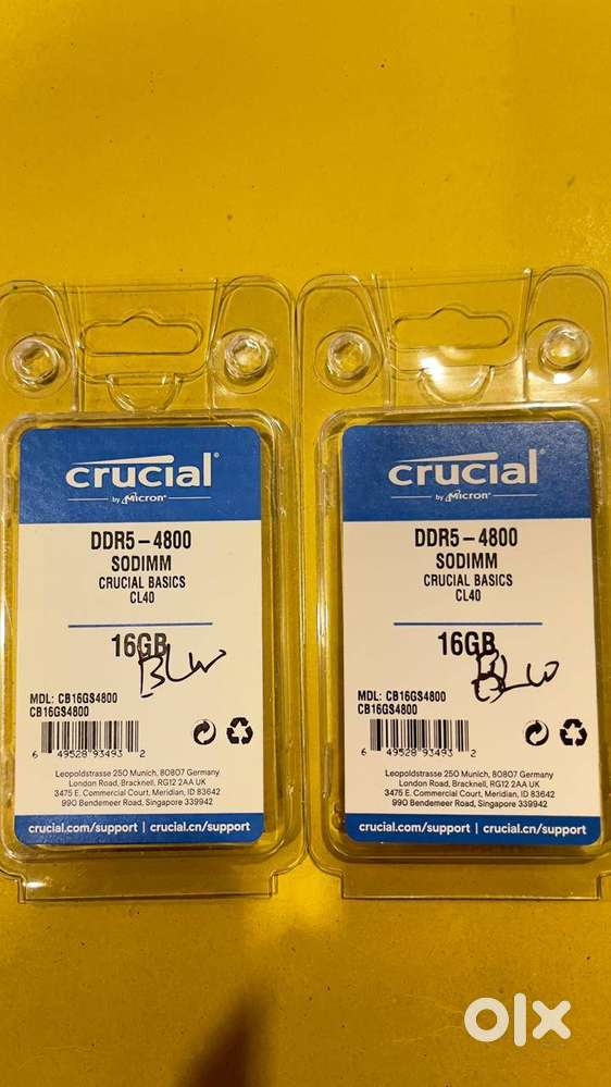 Crucial 32GB (16x2) 4800 Mhz DDR5 CL40 RAM. Brand New