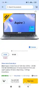 Acer aspire 3, laptop 8gb ram 512 ssd core i3  new seal pack