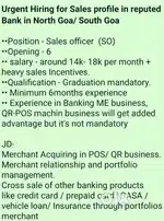 Urgent Hiring for Sales profile in reputed Bank in North/ South Goa