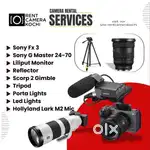 sony fx3 camera and g master lenses and flash lights tripods for rent