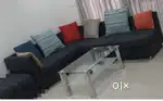 5 Seater fabric sofa L shape & glass table