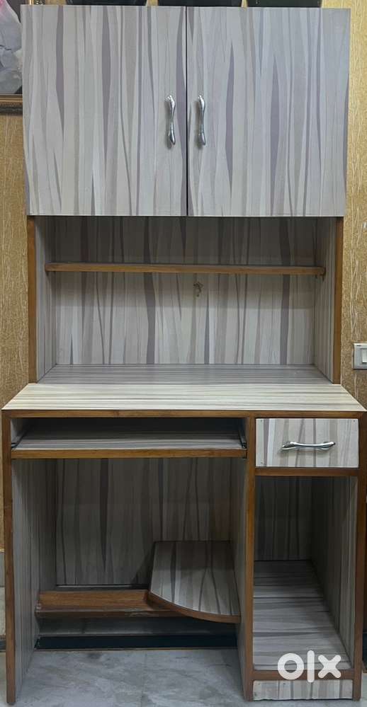 Computer table with storage cabinet- sturdy, spacious