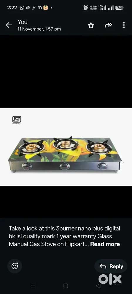 Surya crystal 3 burner automatic stove